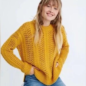 Madewell Mustard Yellow Open-Knit Crewneck Sweater